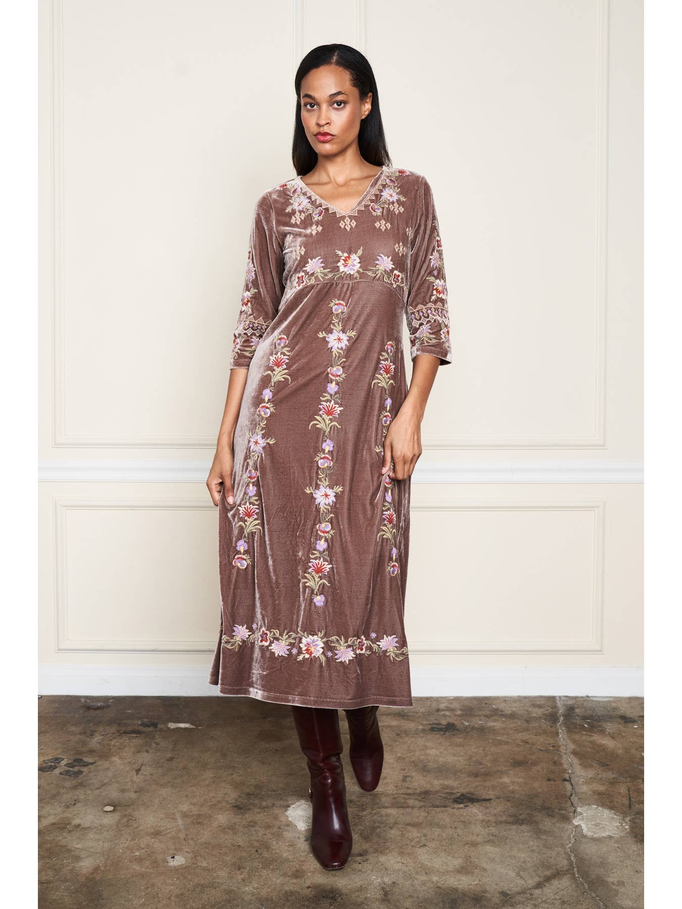Velvet Midi Dress - Mocha