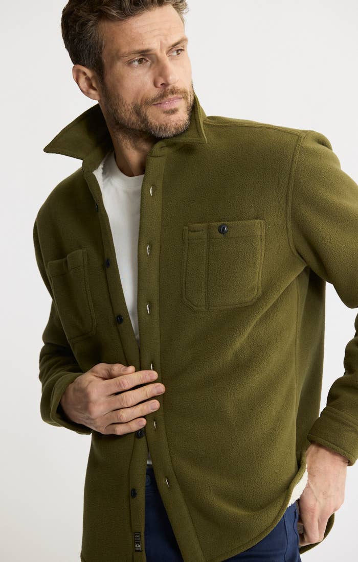 Sherpa Bonded Polar Fleece Shirt Jacket - Olive