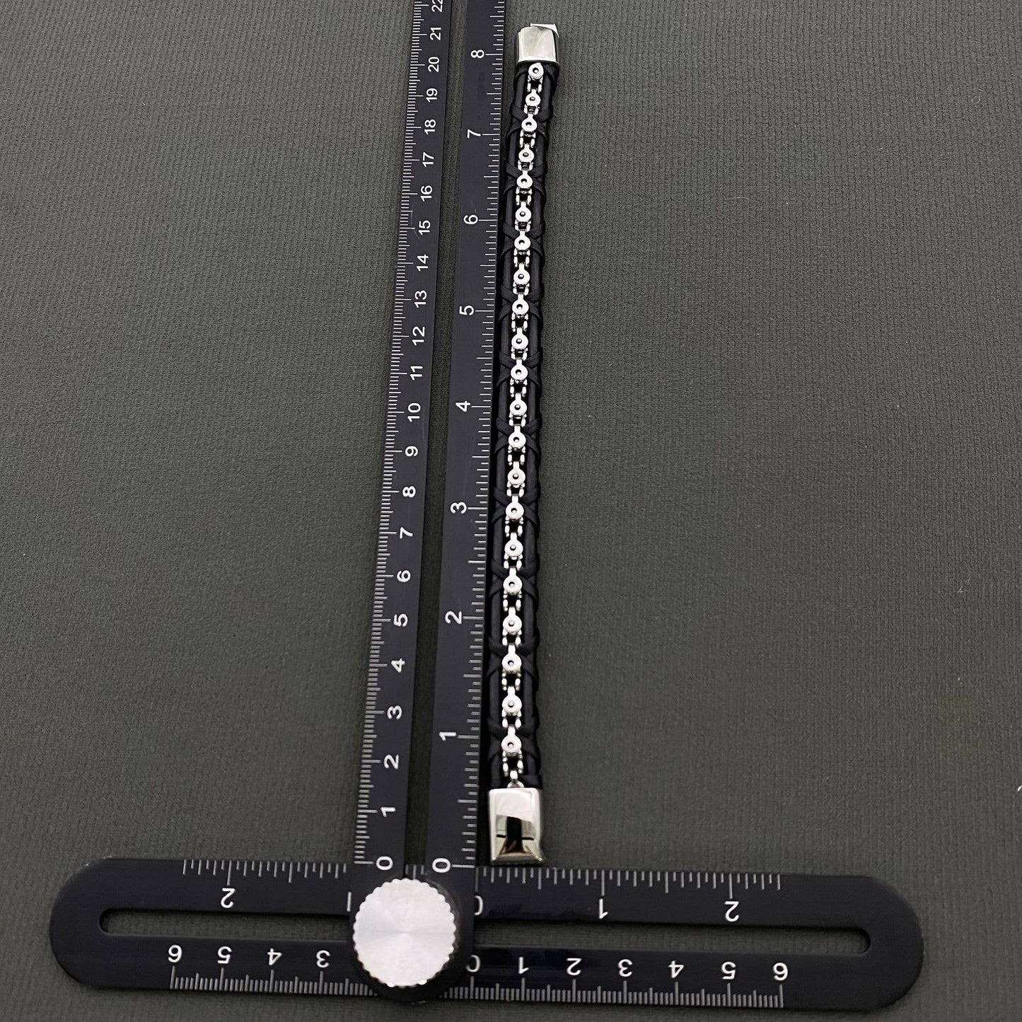 Men's Stainless Steel Chain PU Leather Woven Bracelet