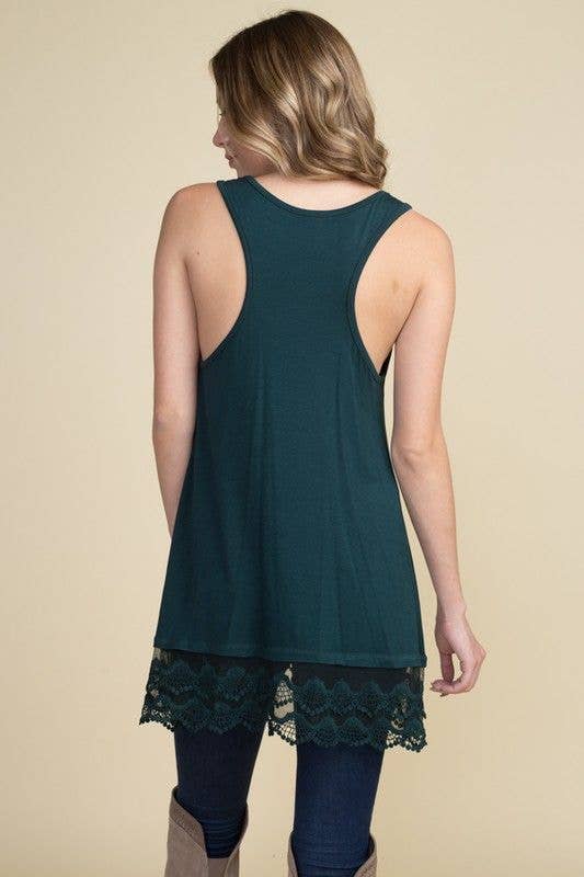 Lace Extender Tunic Top - Hunter Green