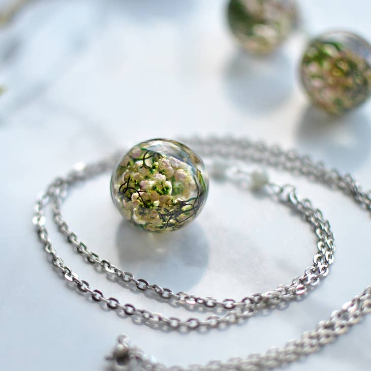 Pink Rice Flower Sphere Necklace - La De Da