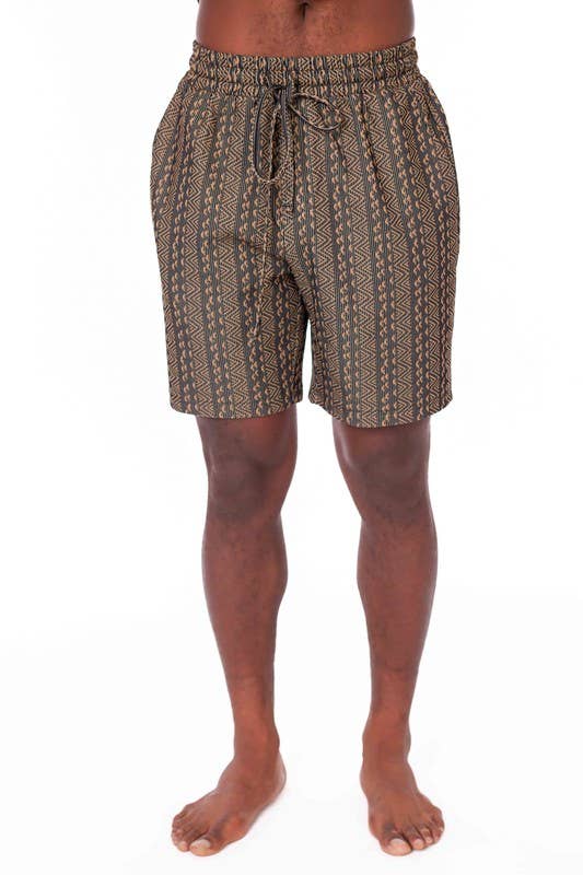 Men's Elastic Textured Shorts - Brown