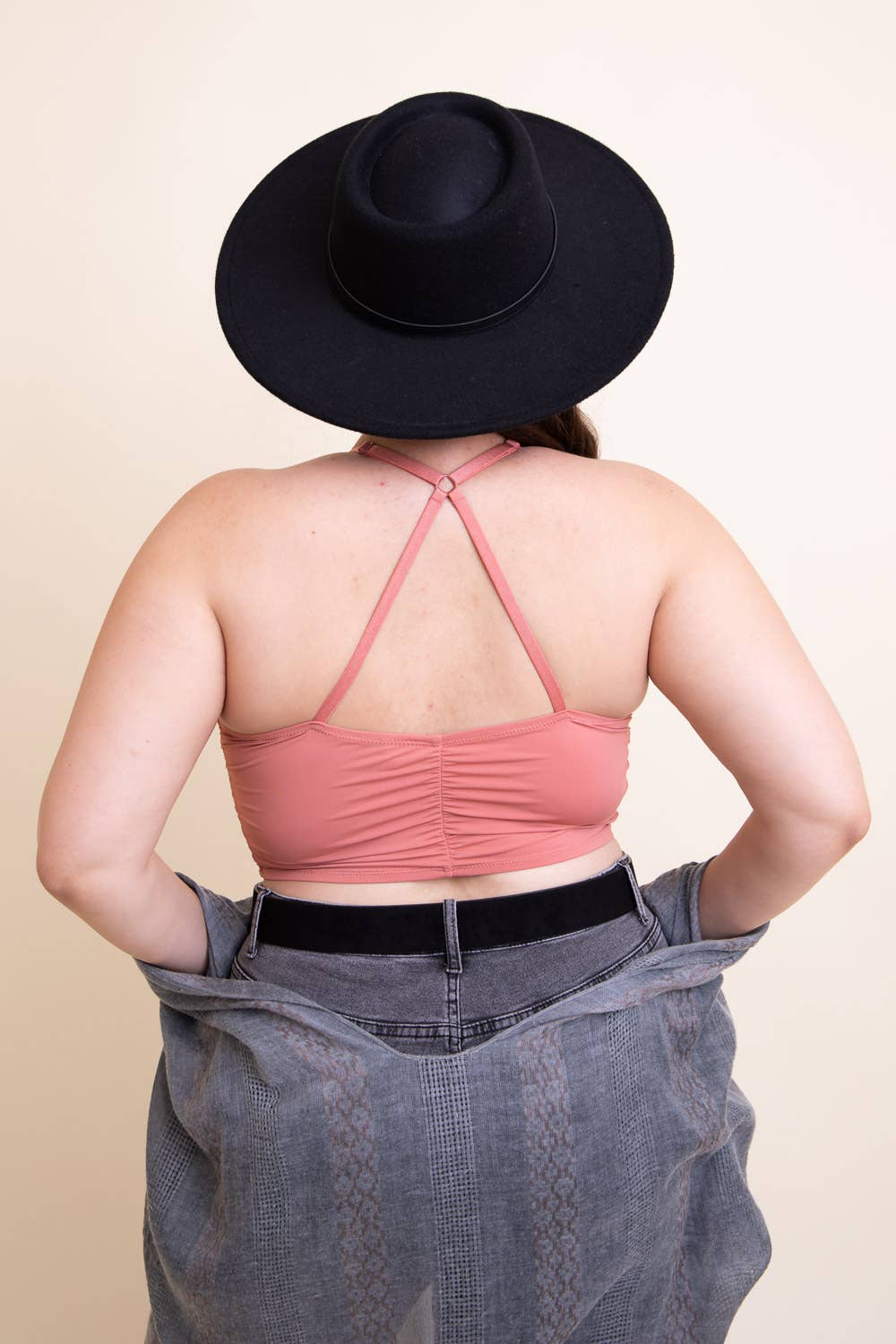 Stretchy & Soft Curvy Comfort Plus Size Ruched Bralette - Roseclay