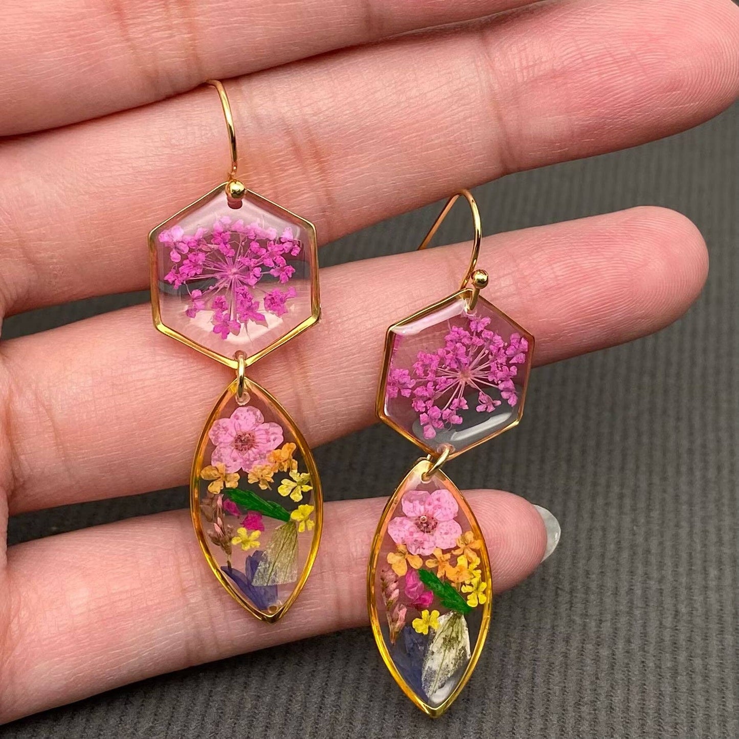 Dried Flowers Floral Geometric Earrings