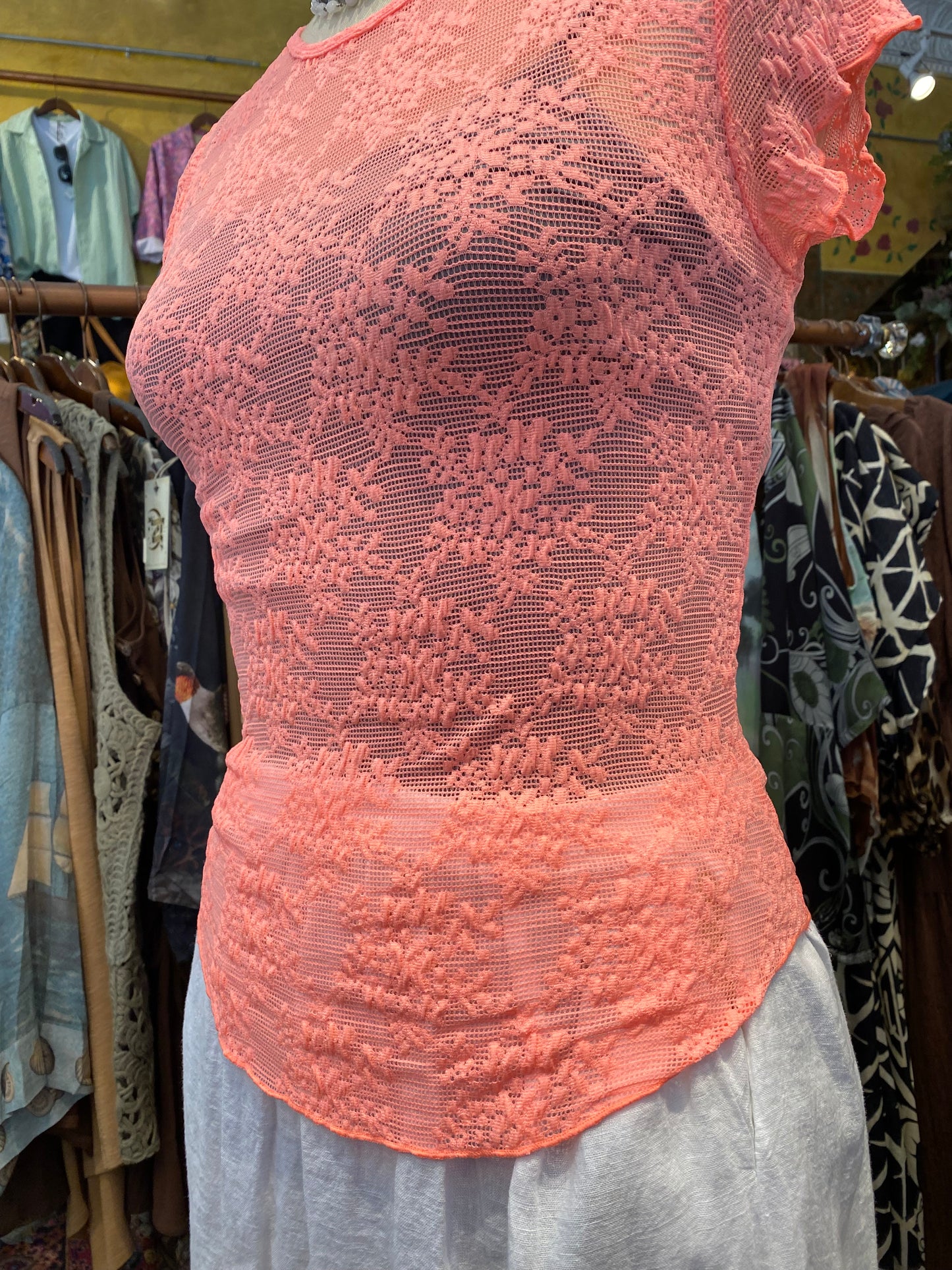 Ready To Go Lace Tee - Flamingo Pink