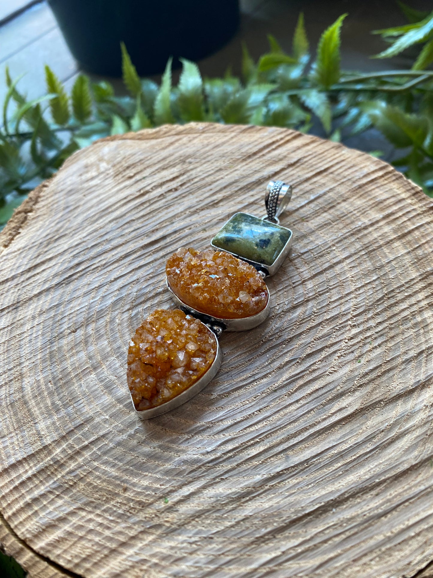 Green Jasper Citrine Druzy Pendant