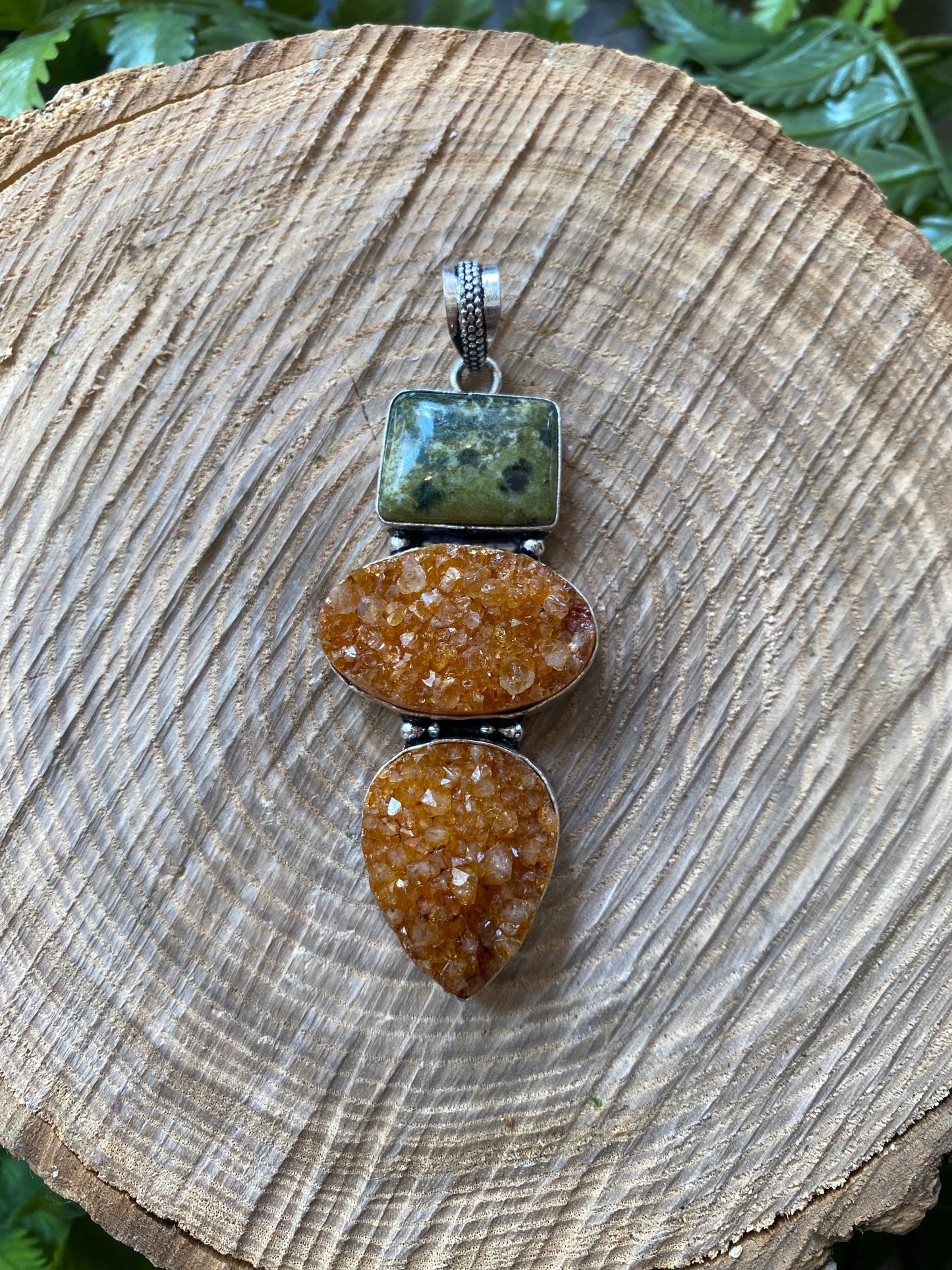 Green Jasper Citrine Druzy Pendant