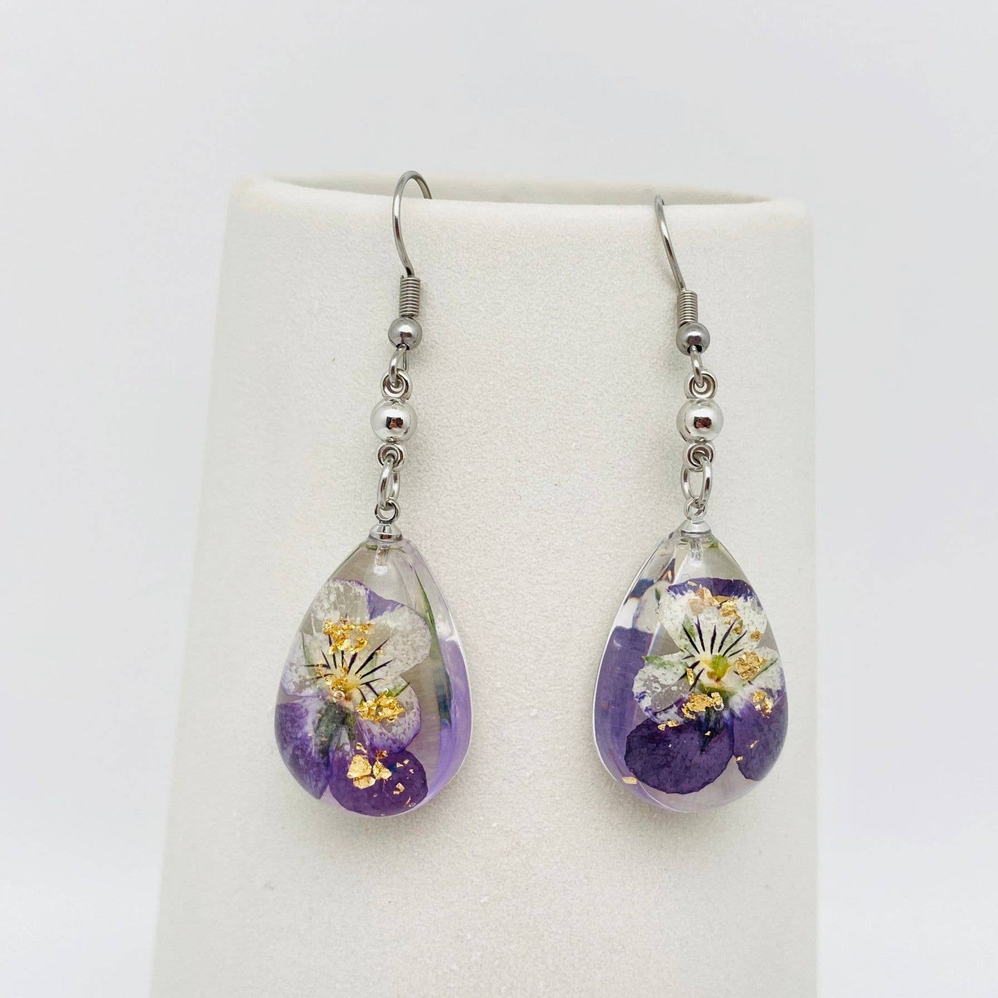 Wild Pansy Dried Flower Teardrop Dangle Earrings