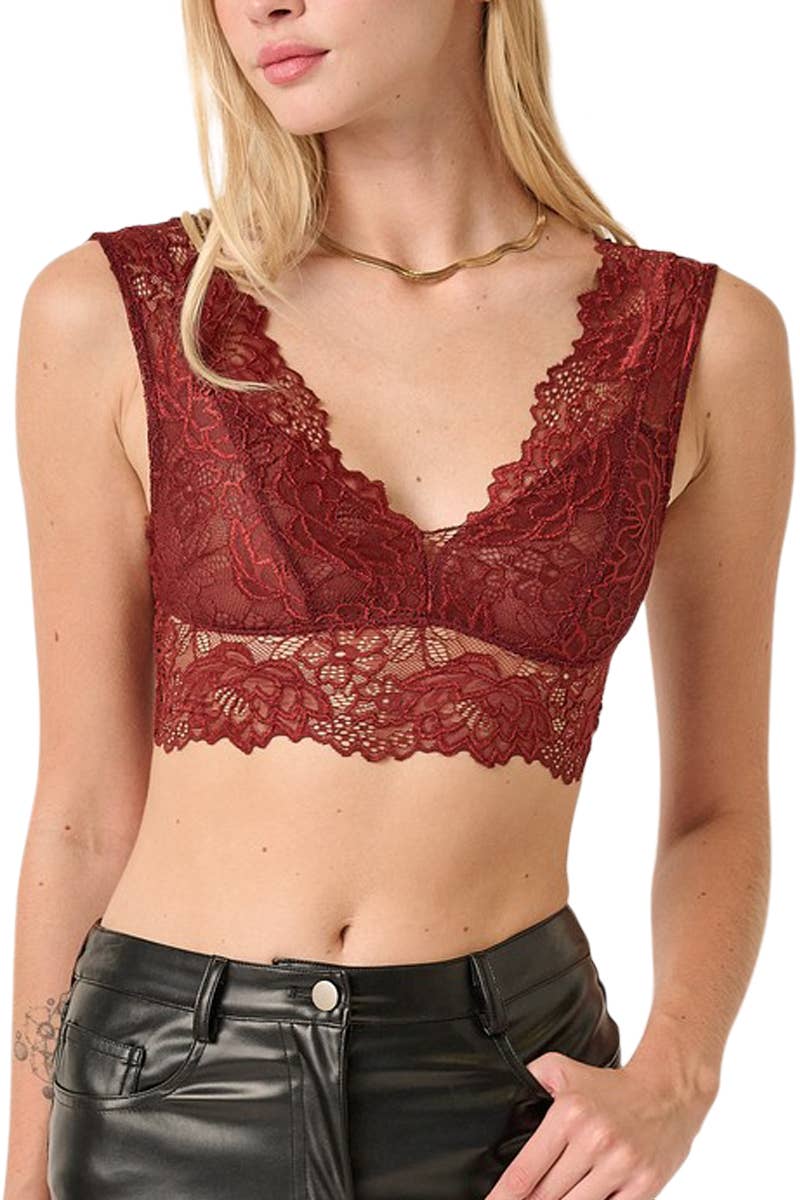 Scalloped Lace Bralette - Red Brown