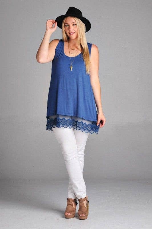 Plus Lace Extender Tunic Top - Indigo Blue