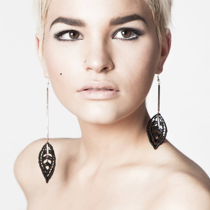 Black Falling Leaves Earrings - La De Da
