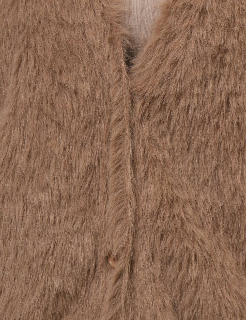 Ladies Solid Color Faux Mink V-Neck Cardigan - Khaki