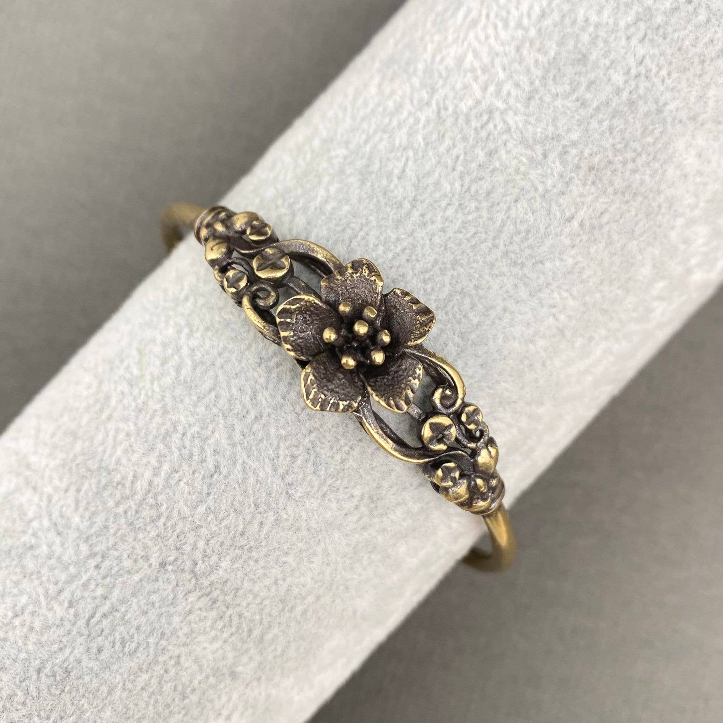 Retro Process Brass Flower Adjustable Cuff - C