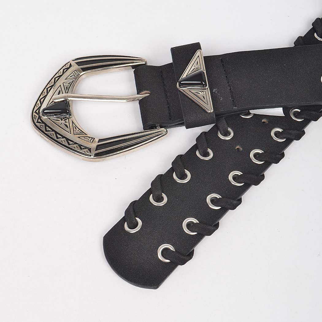 Multi Metal Eyelet Belt - Black