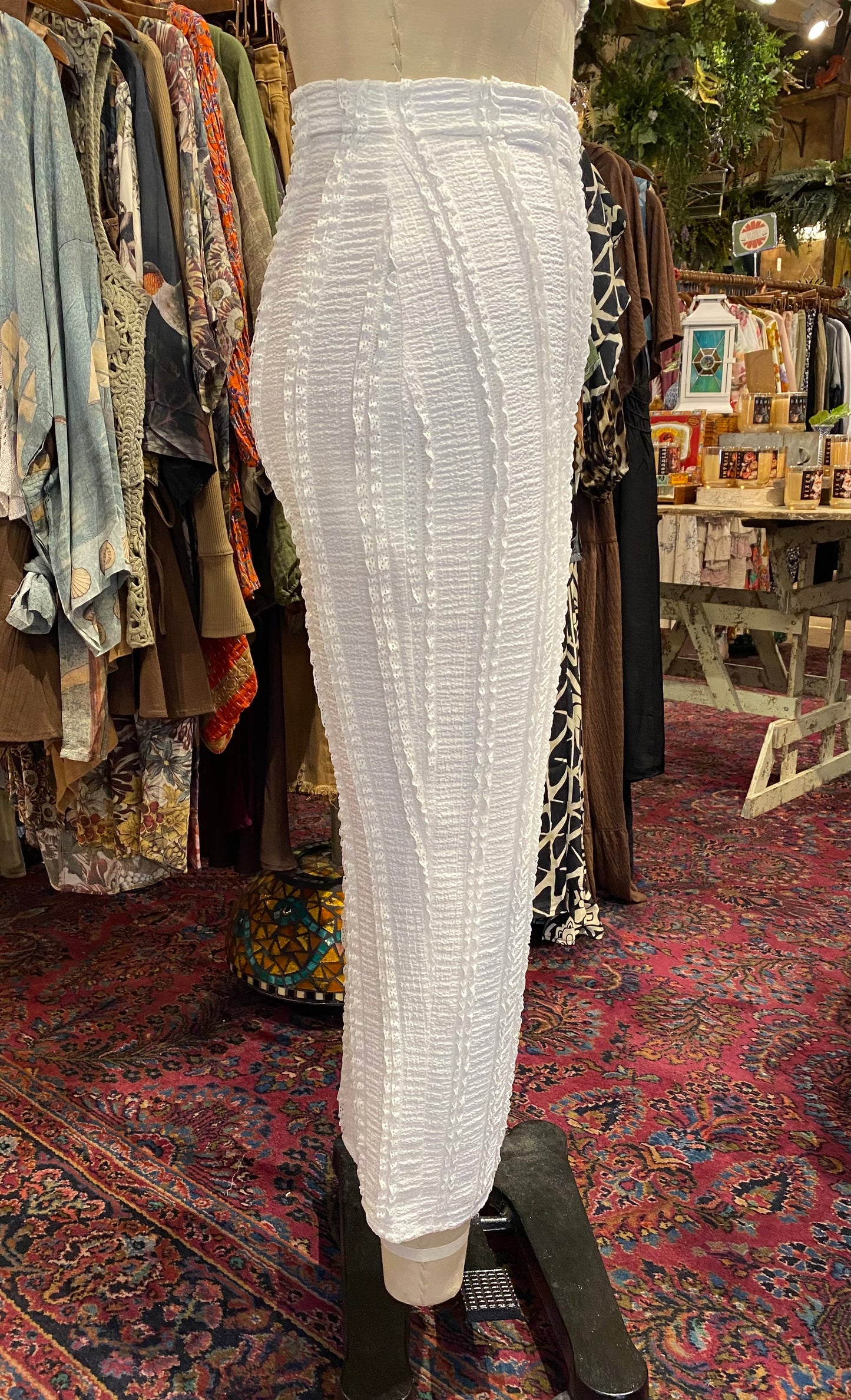 Side Ruched Long Pencil Skirt - White
