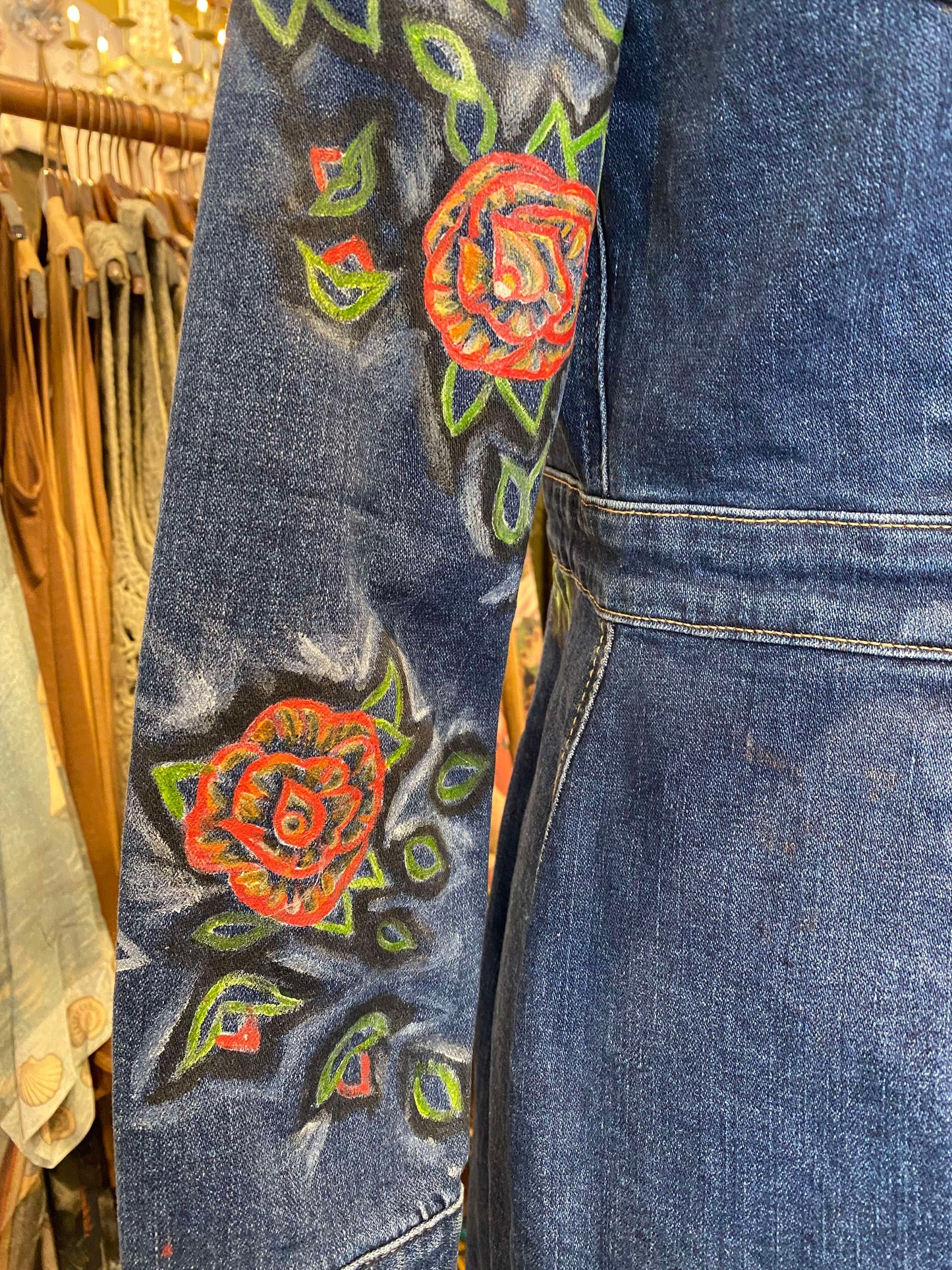 Floral Wrangler Blue Denim Short Dress -Chelsea Dudley Art*