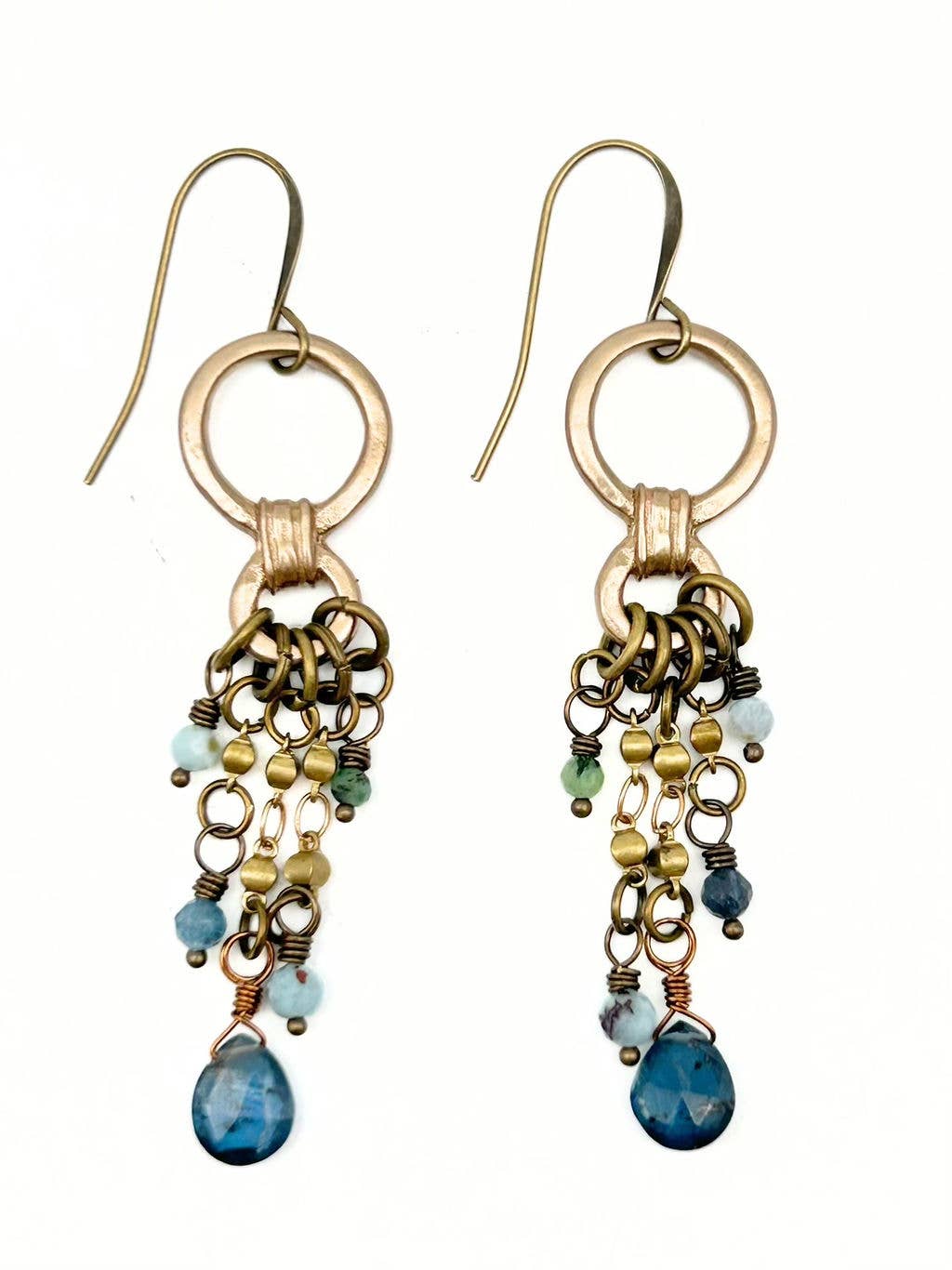 Graduated O ring with burst of stones Earrings - Teal kyanite