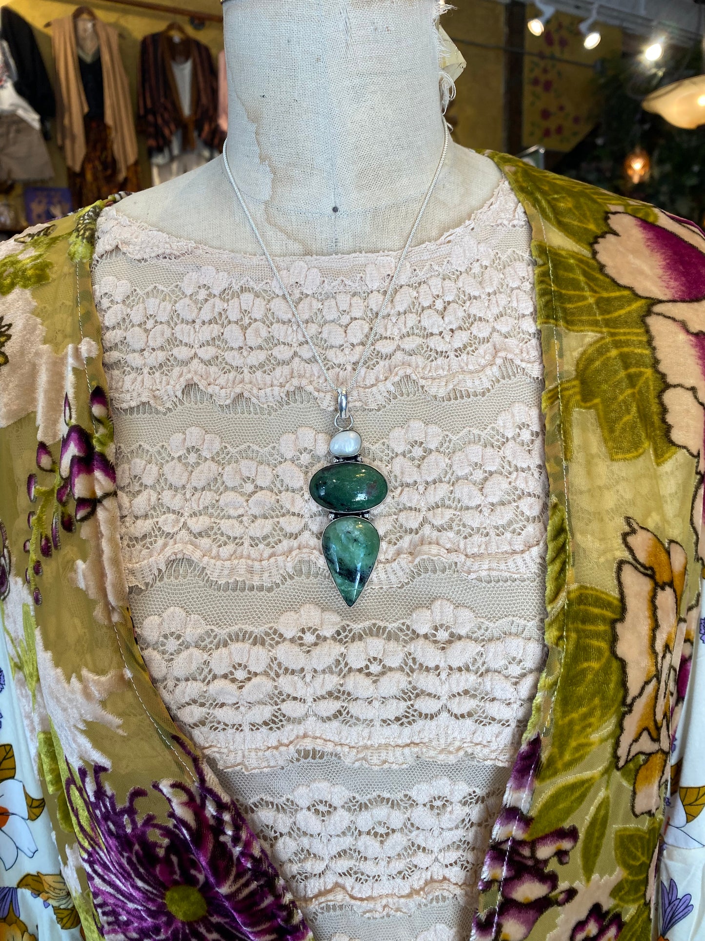 Double Green Jasper Pearl Pendant