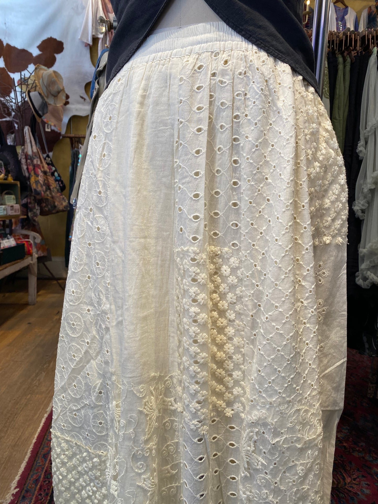 Floral Eyelet Maxi Skirt - Cream