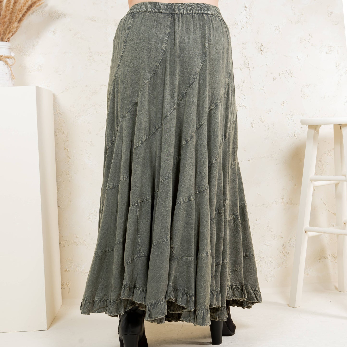 Boho Flair: Asymmetrical Mid-Length Skirt - Gravel