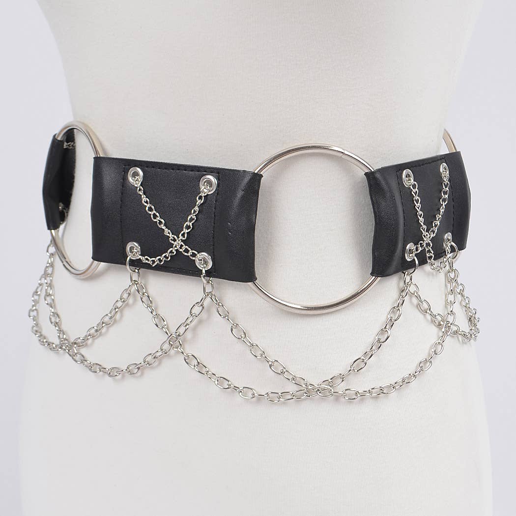 Mixed Materials Chain Belt - Black/Silver