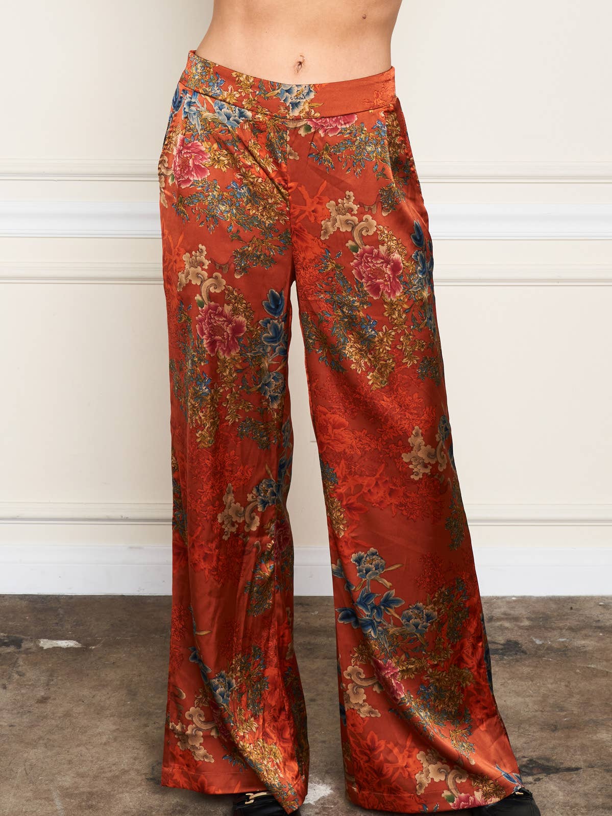 Satin Palazzo Pant - Rust Print