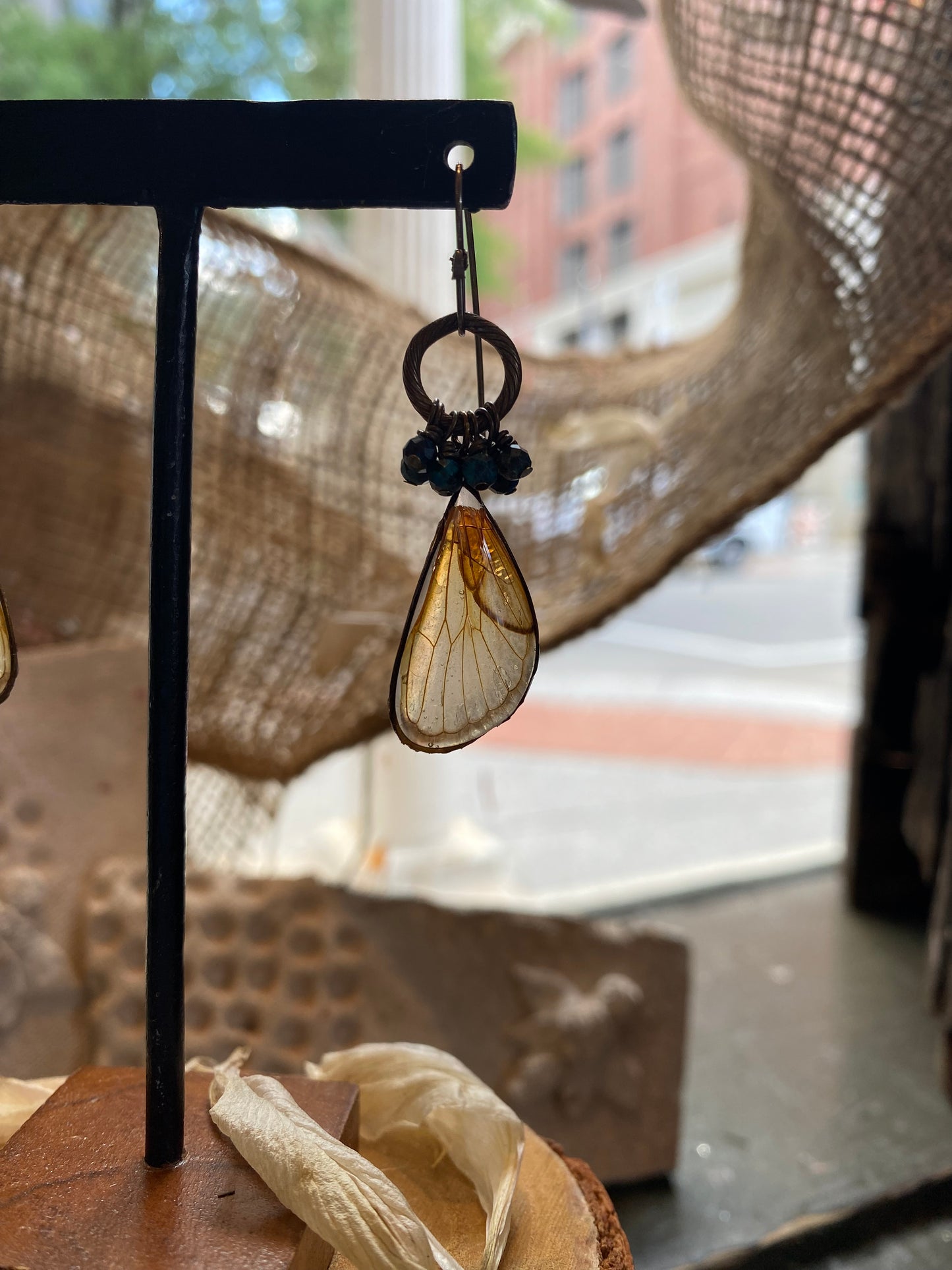 Cicada Wings On Sterling Ring w/ Microfaceted Stones Earrings (3) *E265