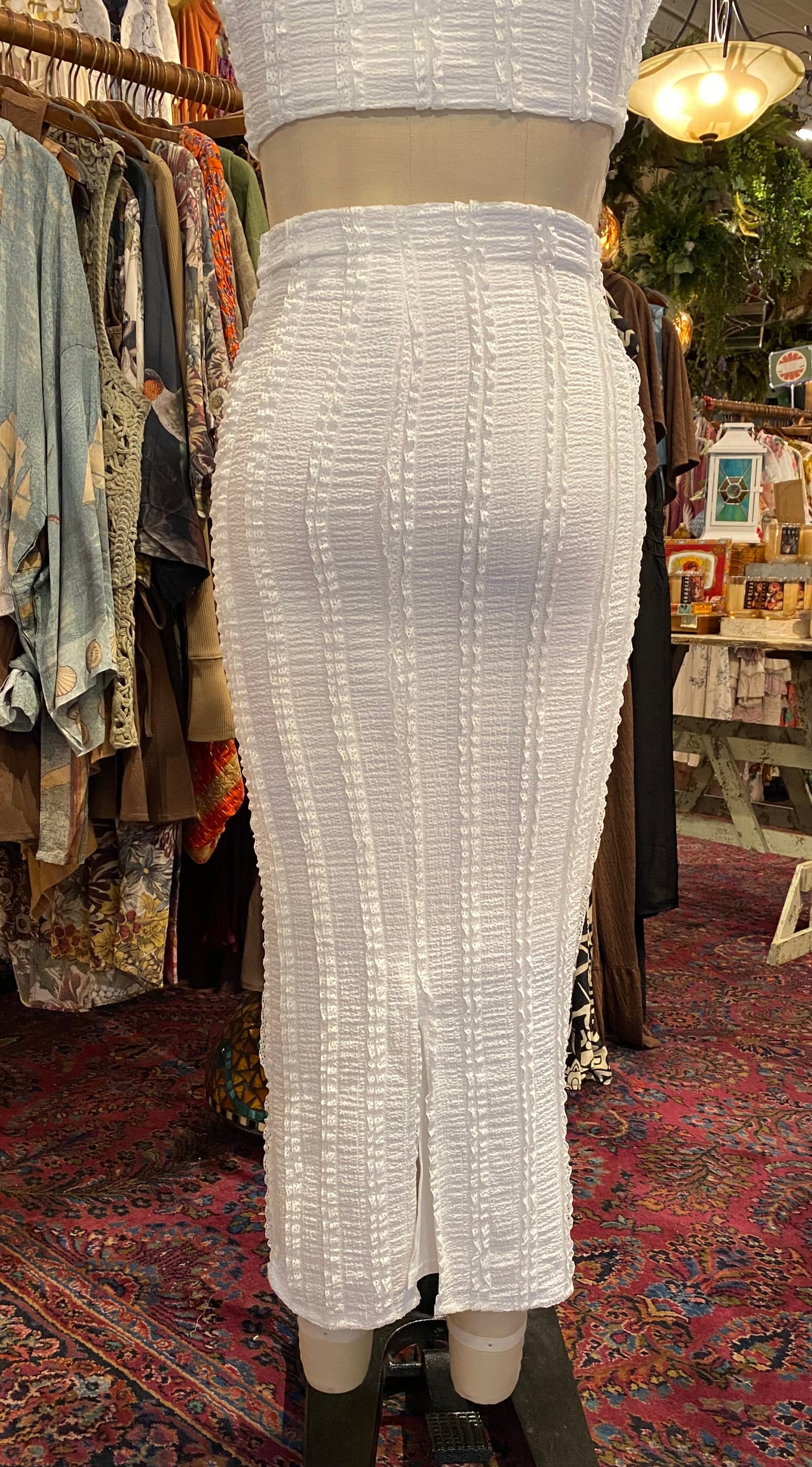 Side Ruched Long Pencil Skirt - White