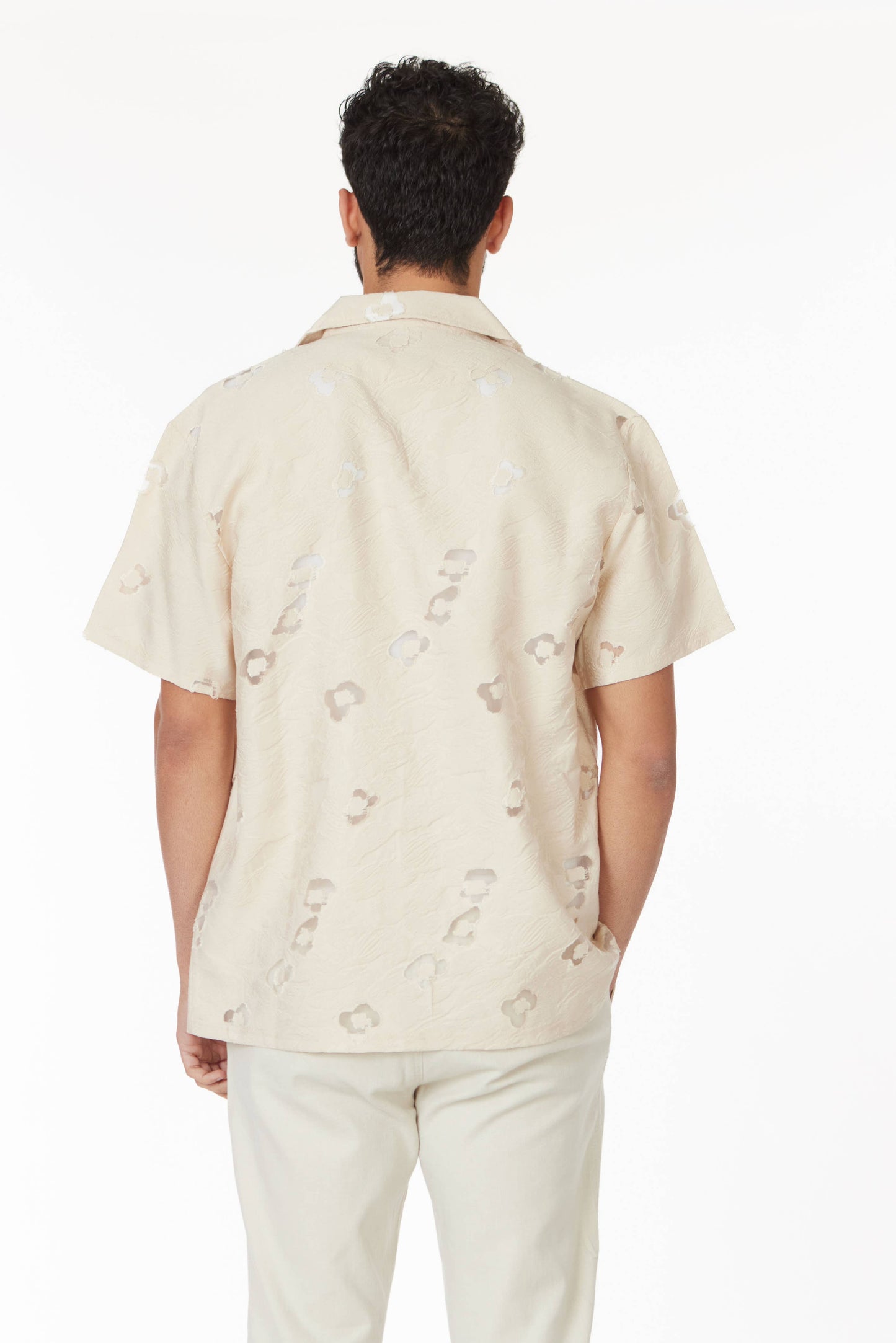 Textured Short Sleeve Men's Shirt - Ivory Floral