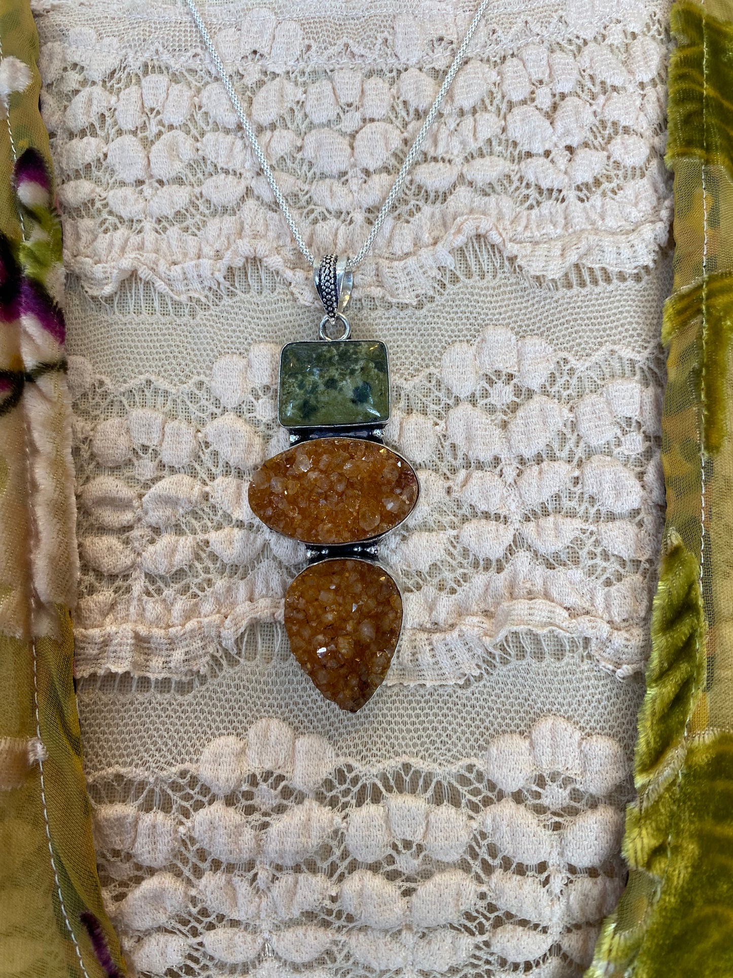 Green Jasper Citrine Druzy Pendant