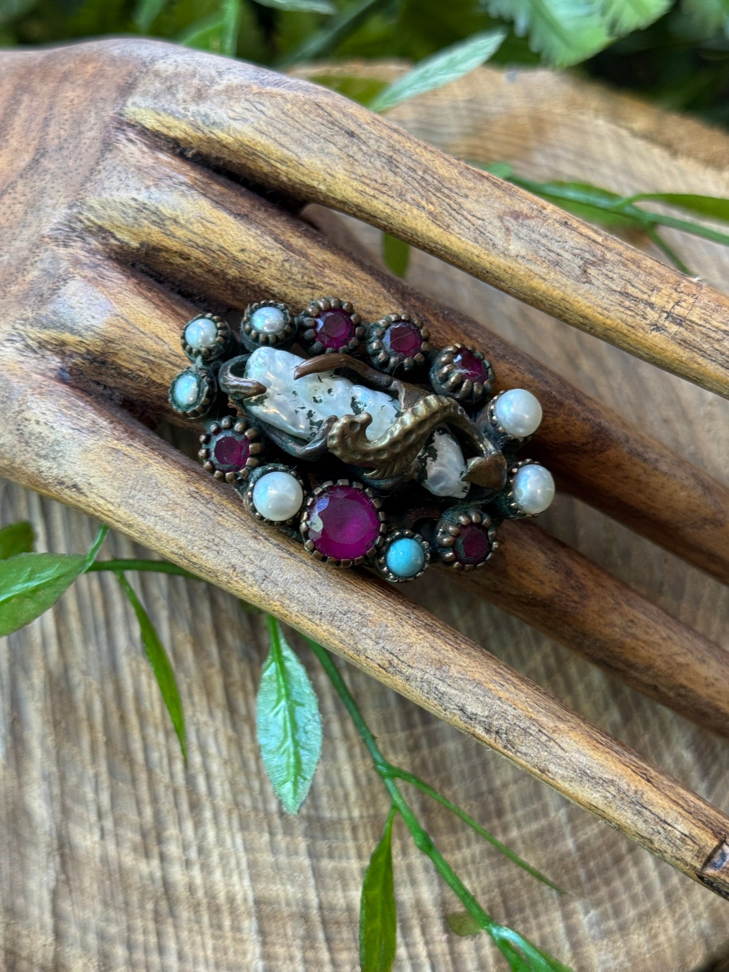 Pearl, Ruby & Turquoise Seahorse Ring