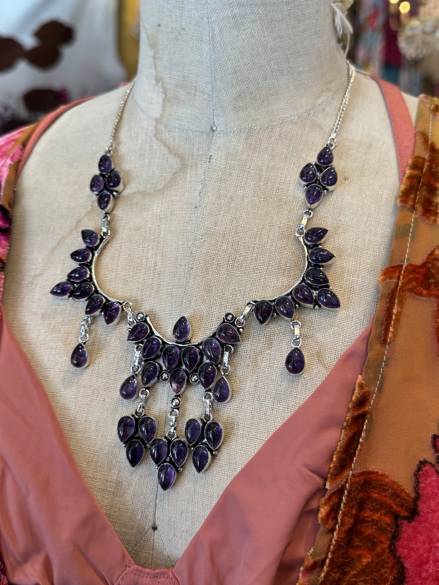Amethyst Teardrop Cluster Necklace