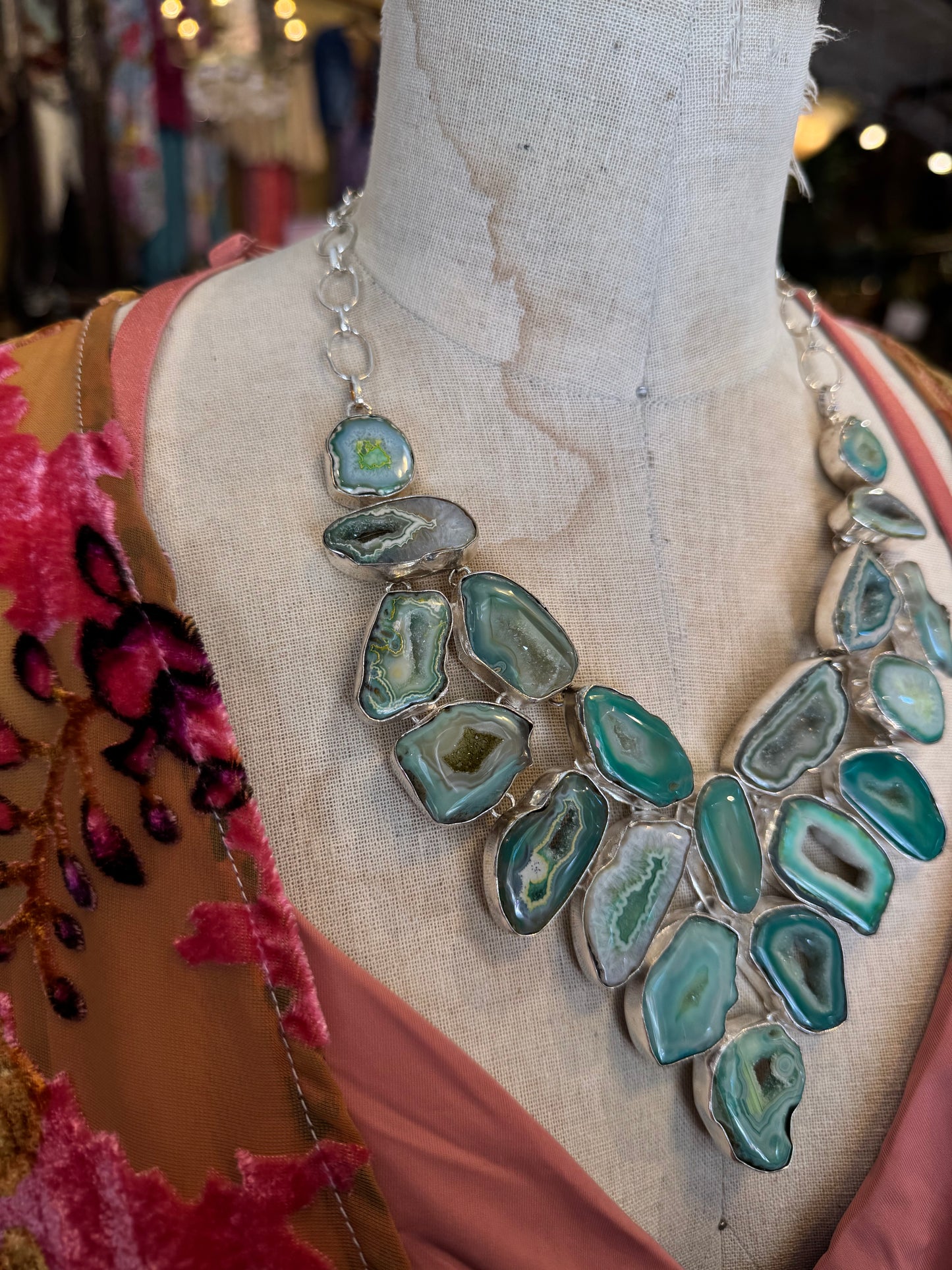 Seafoam Dyed Agate Cluster Necklace