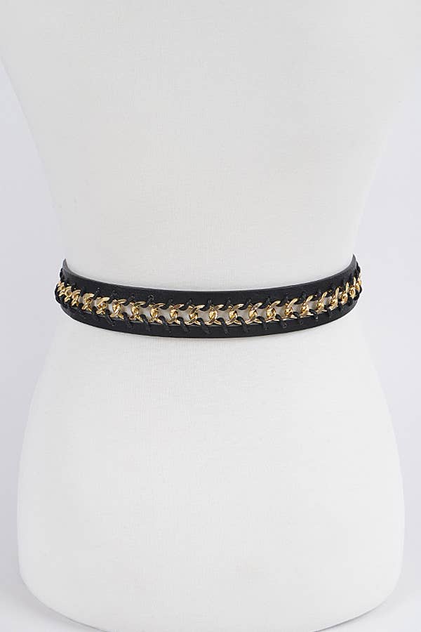 Chain Inside Frame Buckle Belt - Black/Gold