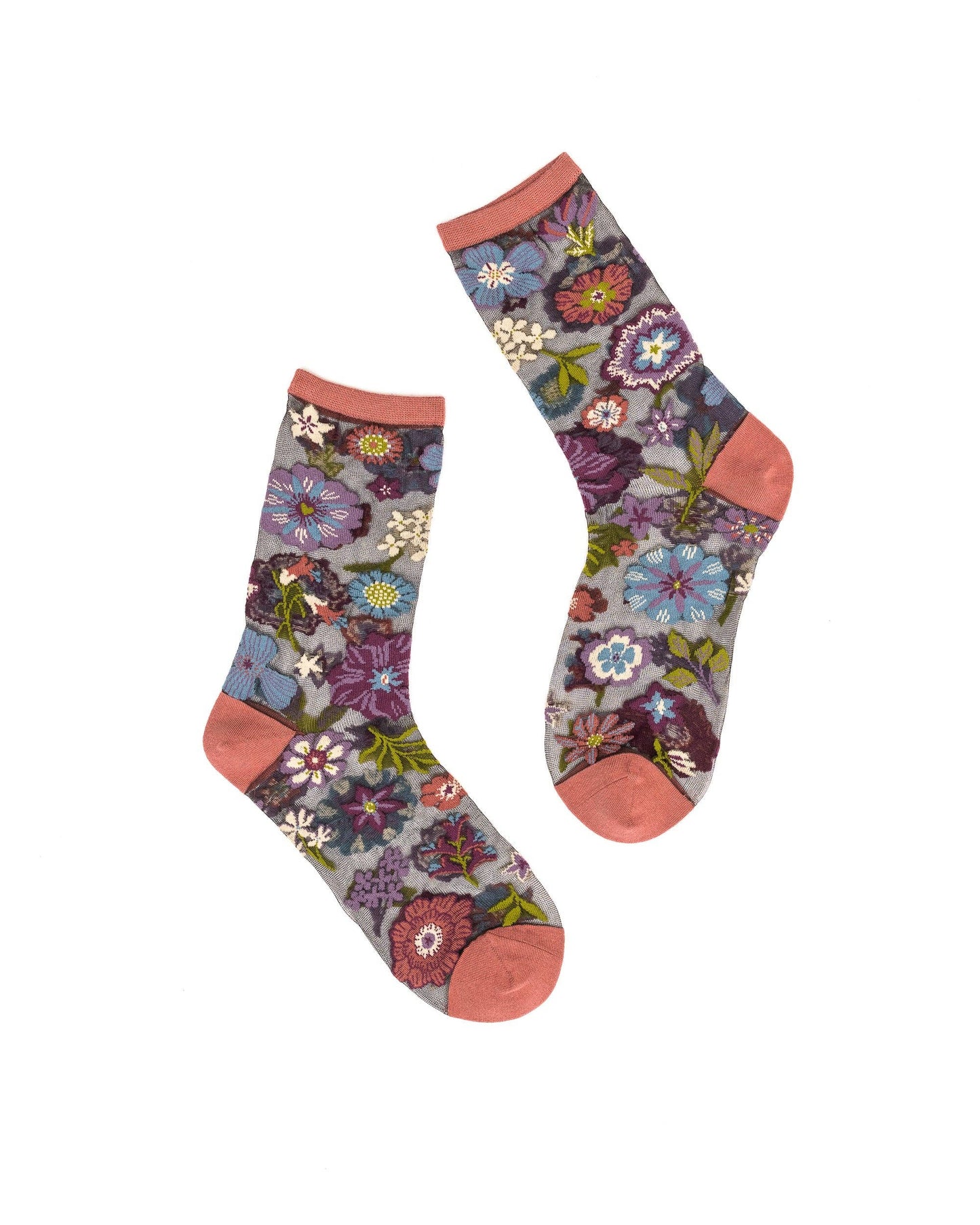 Dark Florals Black Sheer Crew Sock