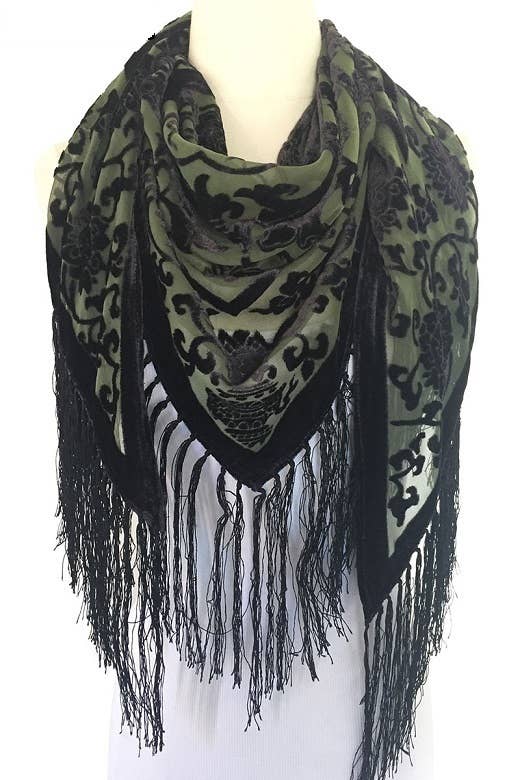 Silk Velvet Shawl - Sage
