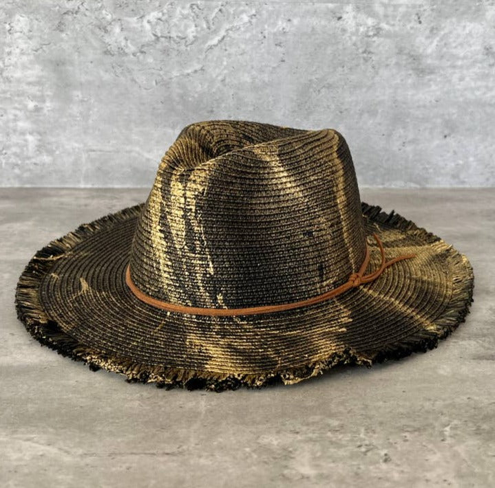 Black Marbled Straw Fringe Hat - La De Da