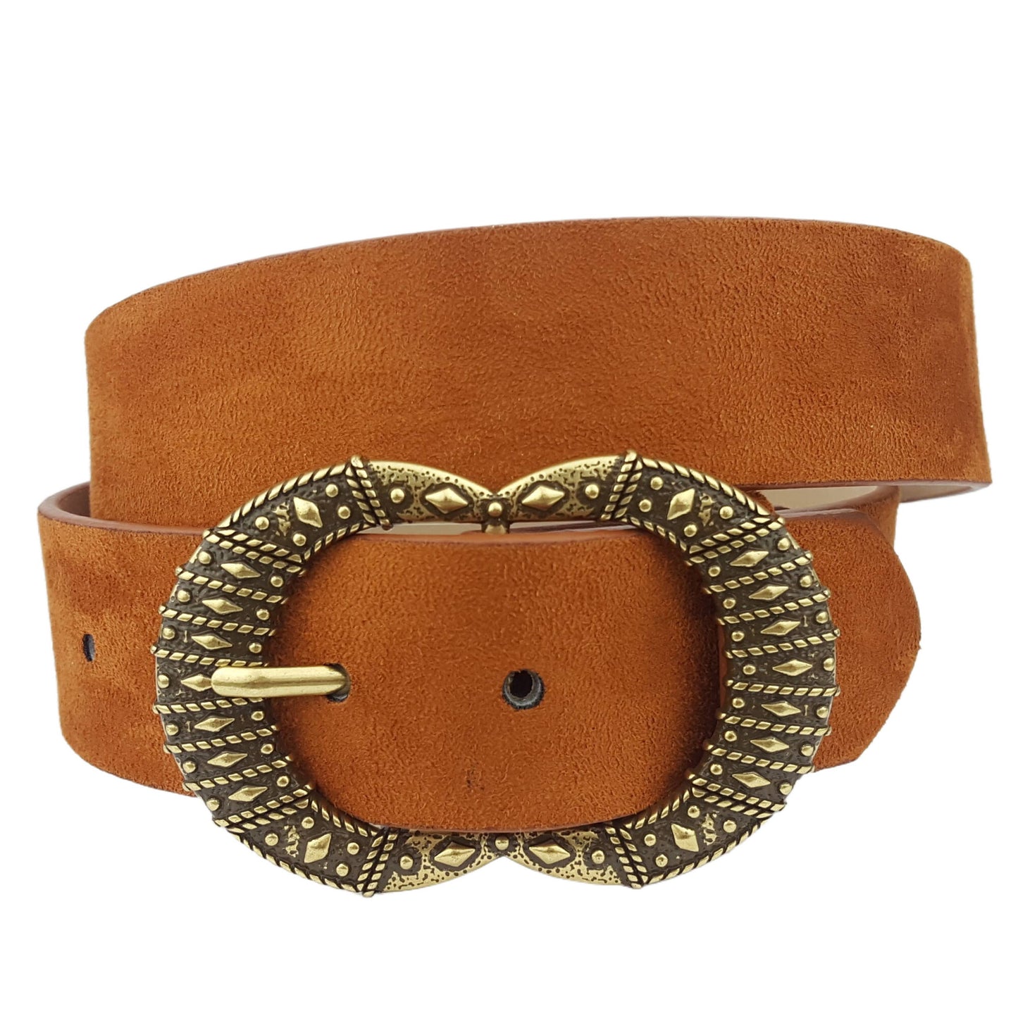 Western Vintage Brass Buckle/ Microfiber suede belt - Brown