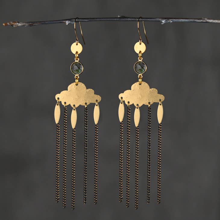 Dramatic Hammered Cloud Labradorite Earrings - La De Da