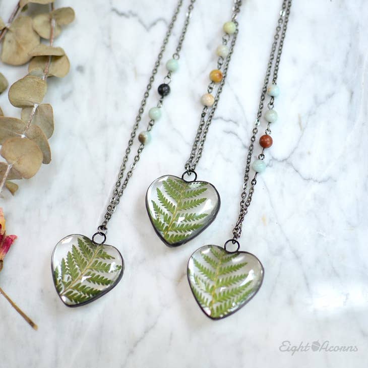 Cinnamon Fern Leaf Heart Necklace - La De Da