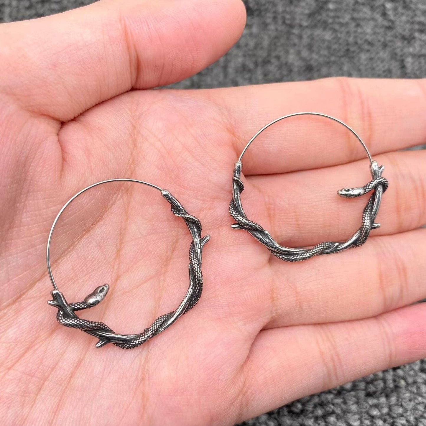 Snake Coiling Tree Branches Stainless Steel Hoop Earrings