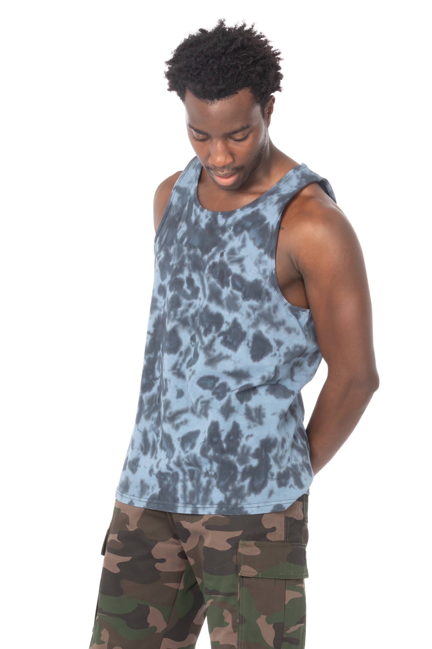 Men's Tie Dye Cotton Tank Tops - Blue