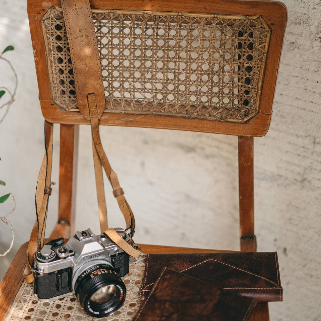 Light Brown Leather Camera Strap - Blonde