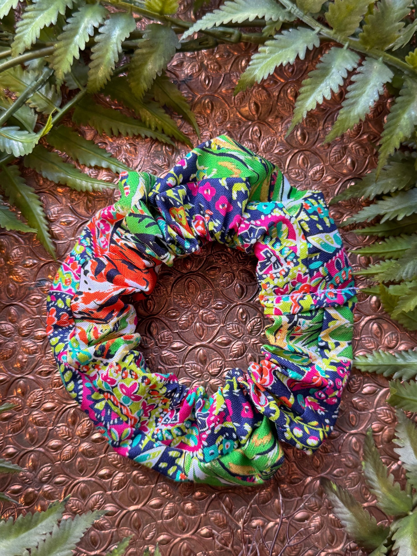 Tiger / Lime Green Leaves Scrunchie #SS17 (2)*