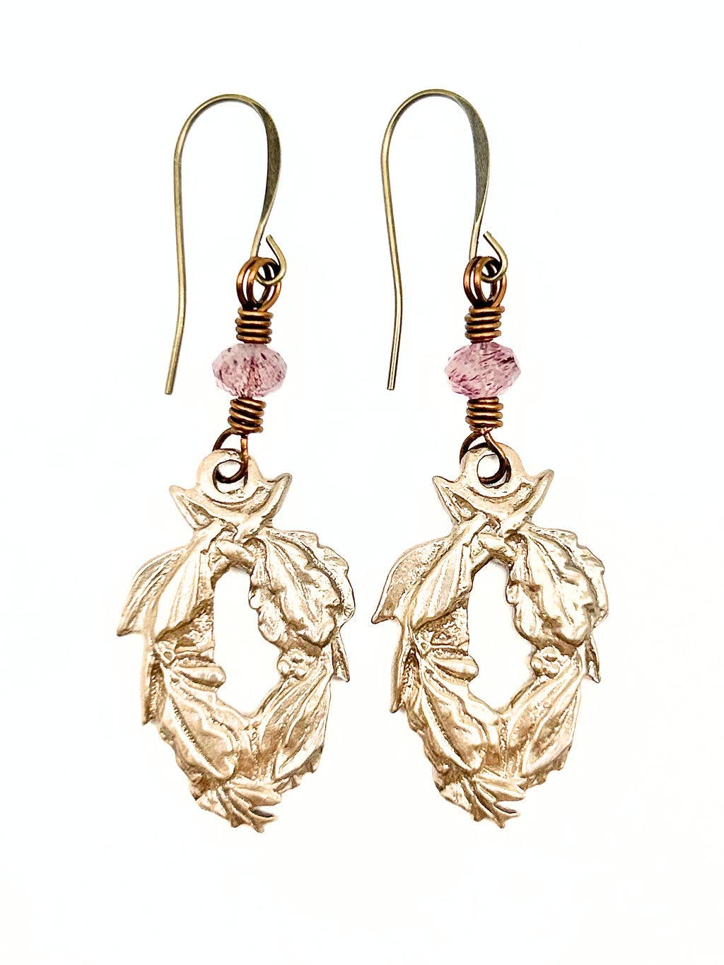 Bronze Oval Leaves Pendant Earrings