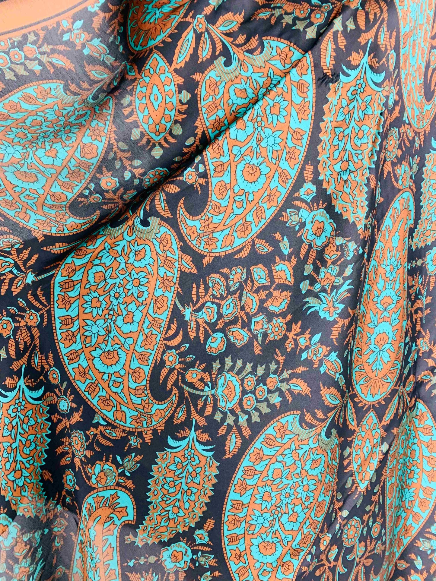 Silk-Feeling Green-Mocha Paisley Scarf