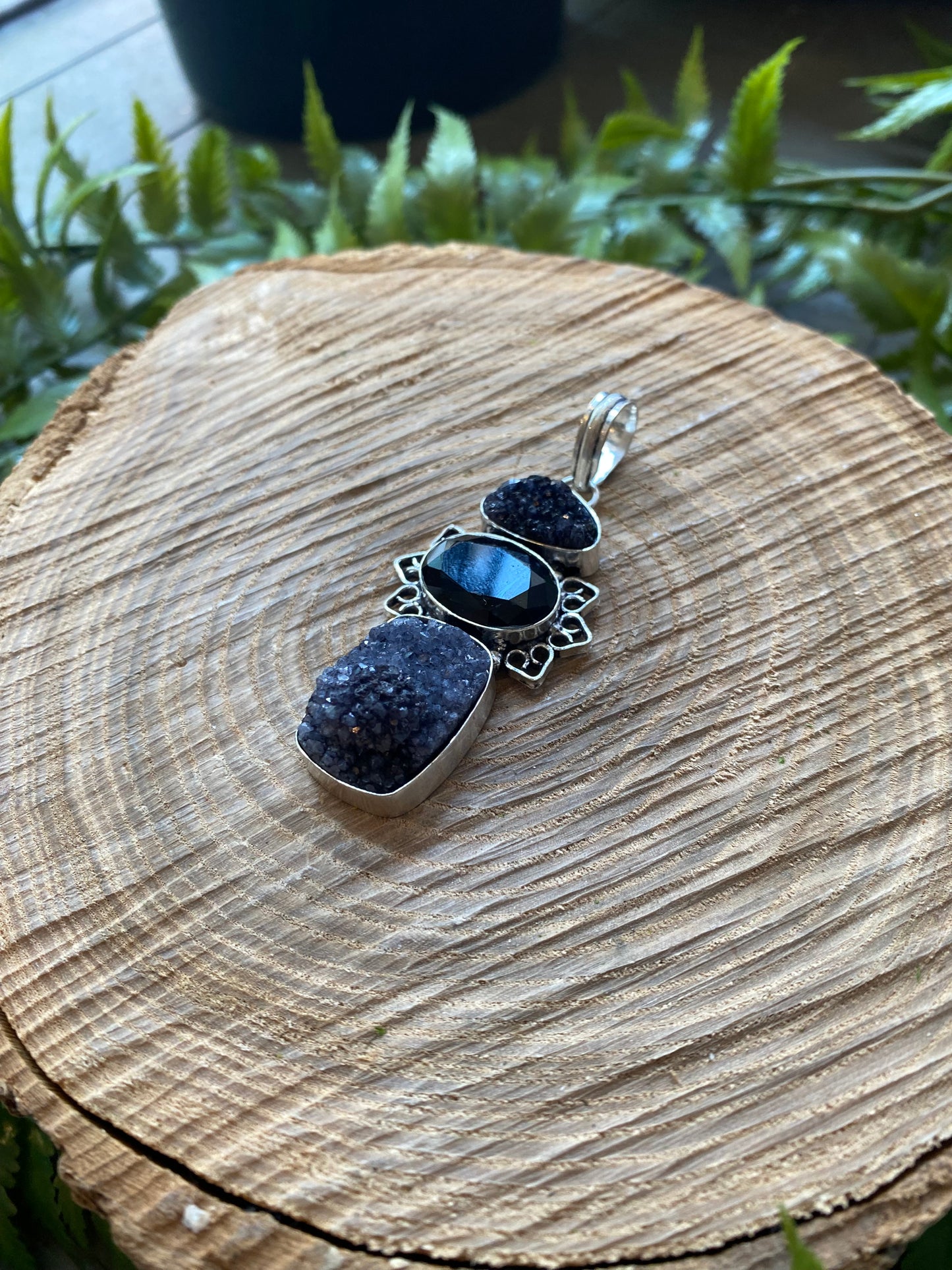 Dyed Black Druzy Onyx Pendant