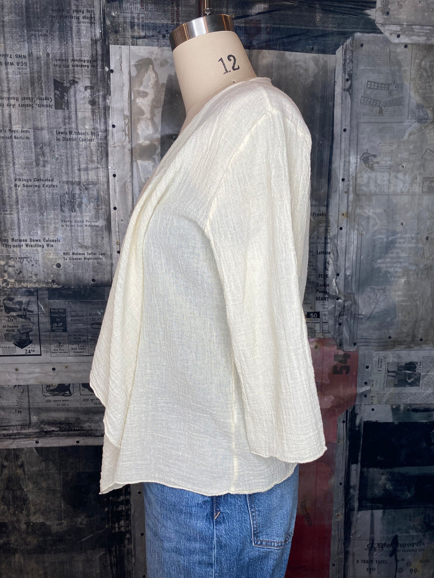Draped Front Open Cardigan - Ivory