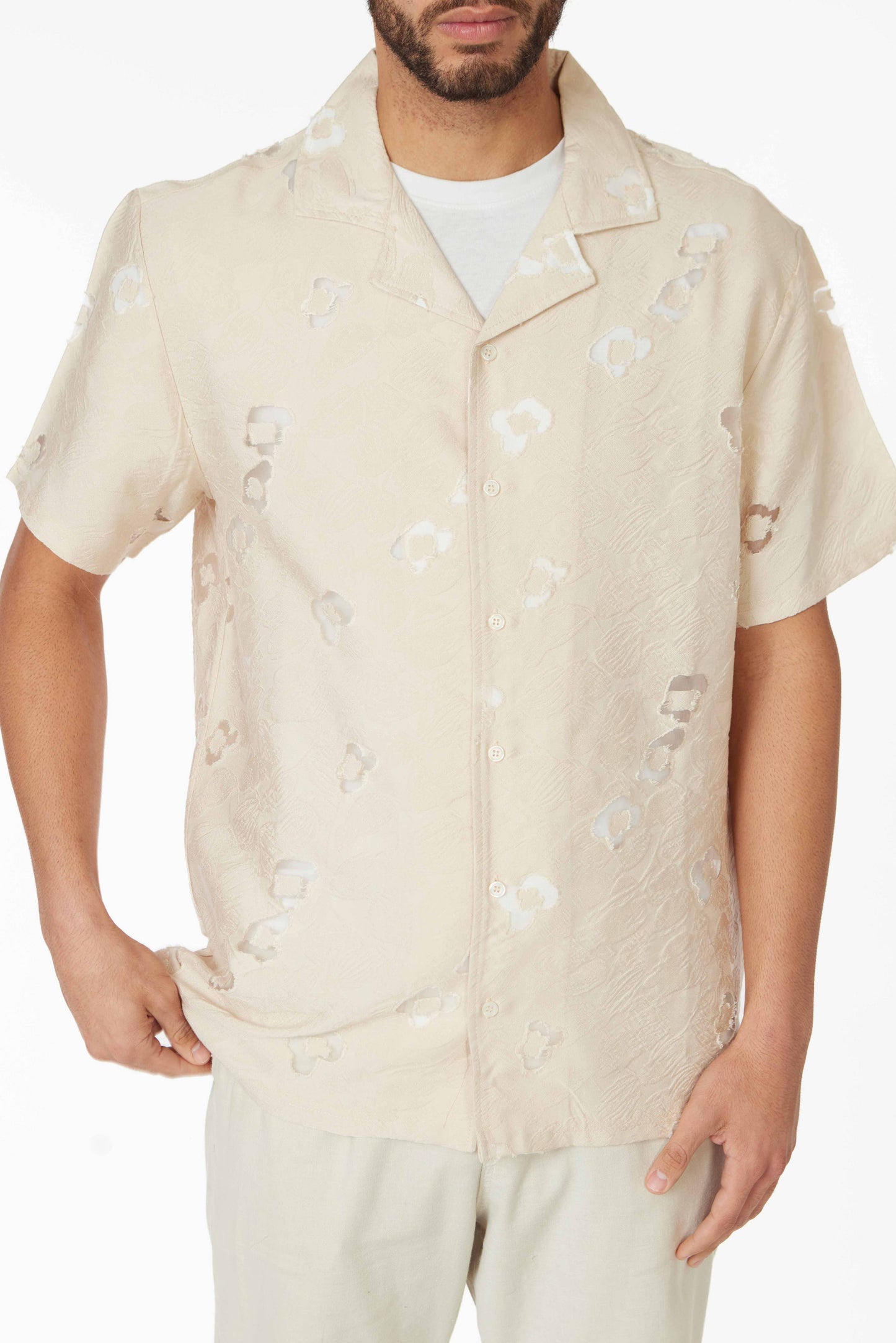 Textured Short Sleeve Men's Shirt - Ivory Floral