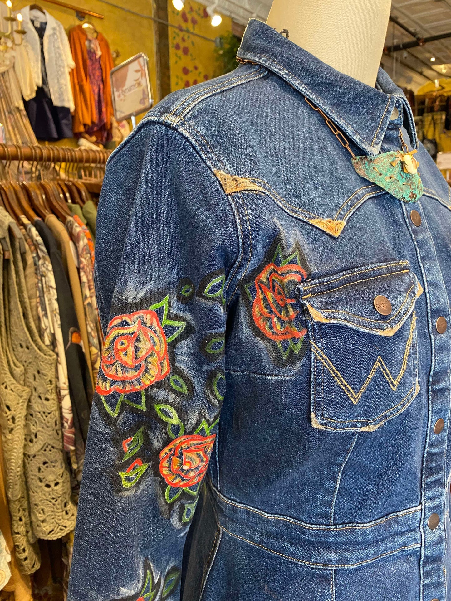 Floral Wrangler Blue Denim Short Dress -Chelsea Dudley Art*